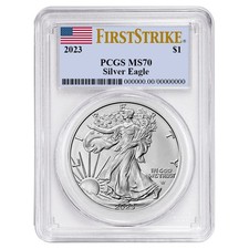 2023 $1 American Silver Eagle PCGS MS70 FS Flag Label