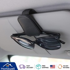 One-Handed Magnetic Sunglasses Holder for Car Visor - Elegant Leather Design