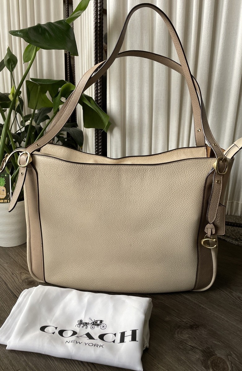 Coach Alana Polished Pebble Leather Colorblock Tote C8366 Ivory