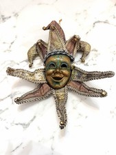 Vintage Venetian Jester Wall Mask Mardi Gras Joker Harlequin Italy Decor 14"