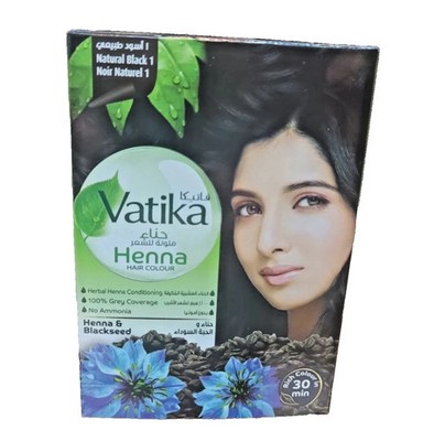 Vatika Henna Haarfarbe - Natural Black 1 - Ammoniakfrei mit Schwarzsamen (60g)