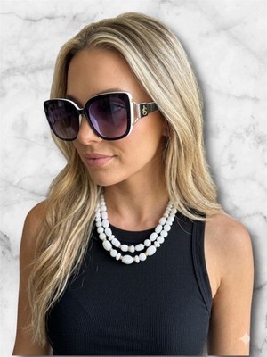 Jessica Simpson Oversized Square Sunglasses in White and Black with Gold JS Logo