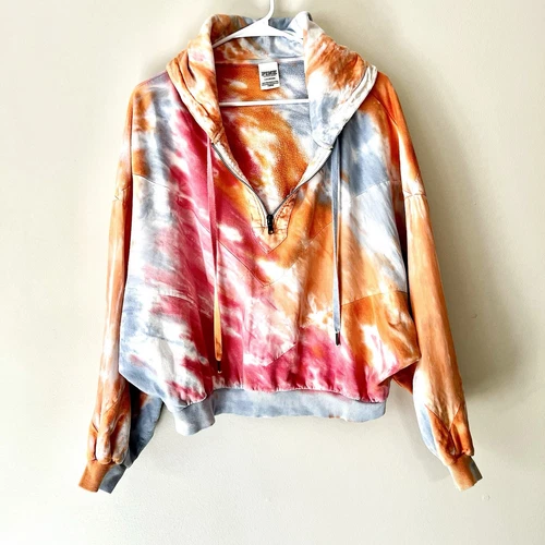 UNDERCOVER Pullover ROSA Victoria’s Secret Tie Dye 1 4 Zip Bat Wing con cappuccio XLNT condizioni