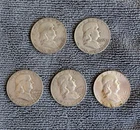 Lot of 5 circulated Franklin Half Dollars-1950d, 1953d, 1962d, 1963d, 1963d