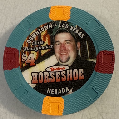 BINION'S HORSESHOE CHRIS MONEYMAKER $4 CASINO CHIP LAS VEGAS NEVADA - Picture 2 of 3