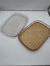 Vintage Wicker Rattan Bamboo Serving Trays Tiki Lap Board Midcentury Modern Boho