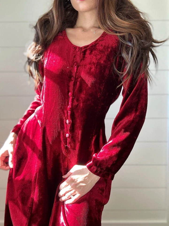 90s Velvet Maxi Witchy Moody Gothic By Starina Sz 14 - Image 2 of 4