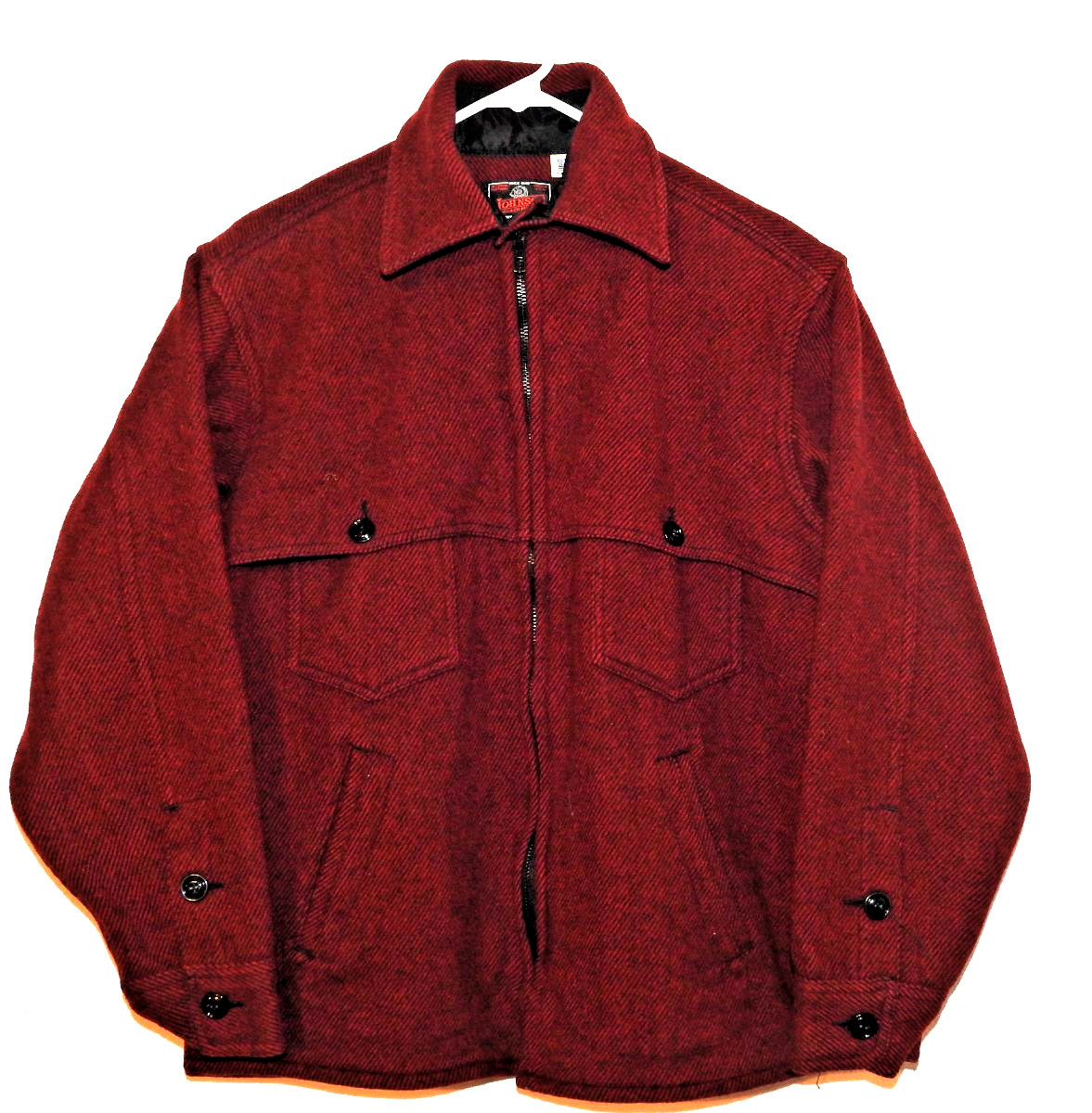 VINTAGE JOHNSON WOOLEN MILLS Red Mackinaw Mens Size Small Jacket Made in USA