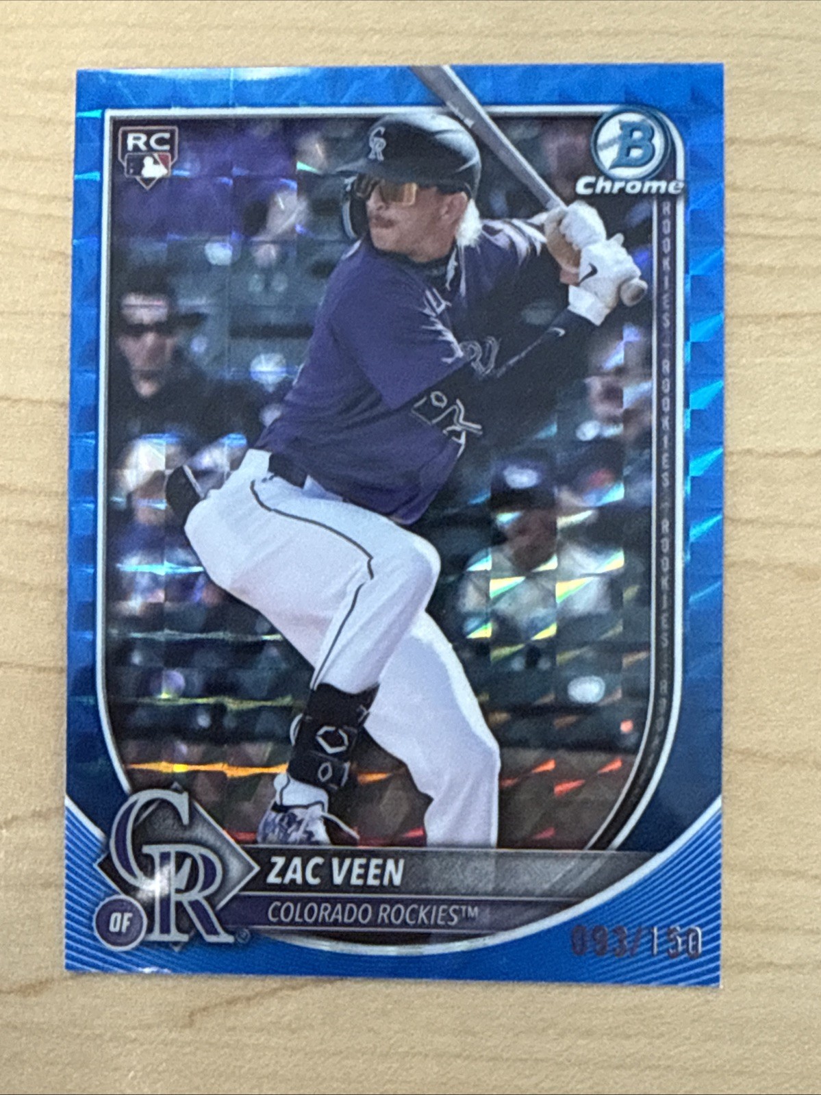 2025 Bowman Chrome - Zac Veen, Zac Veen #69 Blue Geometric Refractor /150 (RC)