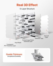 Peel and Stick Backsplash 10-Sheet, 12 x 12 x 0.78 inch / 305 x 305 x 2.0 m