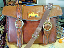 vintage Satchel Leather Brown Briefcase Messenger Bag  2