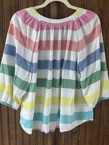 Colorful Striped Women's Top 1X by Crown & Ivy Blue pink orange white - Picture 7 of 7
