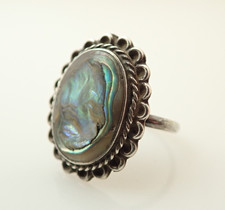 Vintage Taxco Mexico Signed Abalone Shell Sterling Silver Band Ring Sz 7