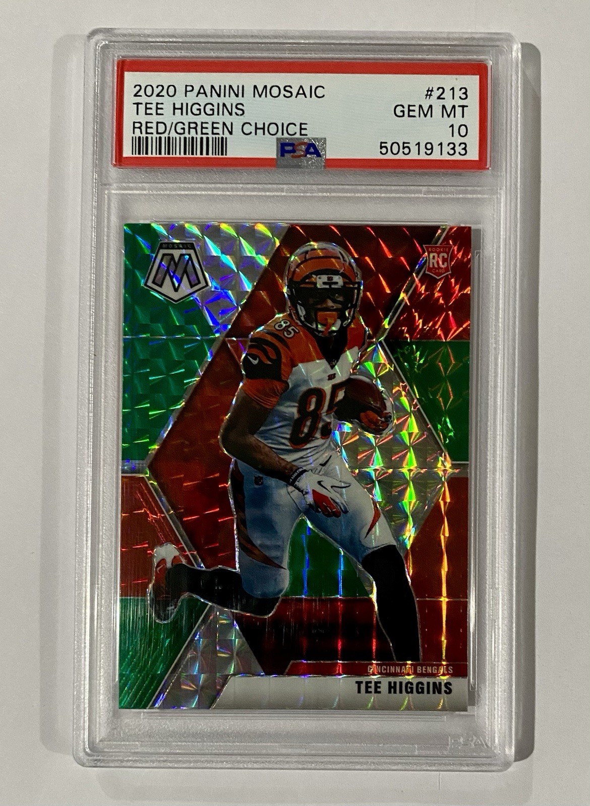 2020 Panini Mosaic Tee Higgins Rookie Red Green Choice Prizm #213 RC Bengals