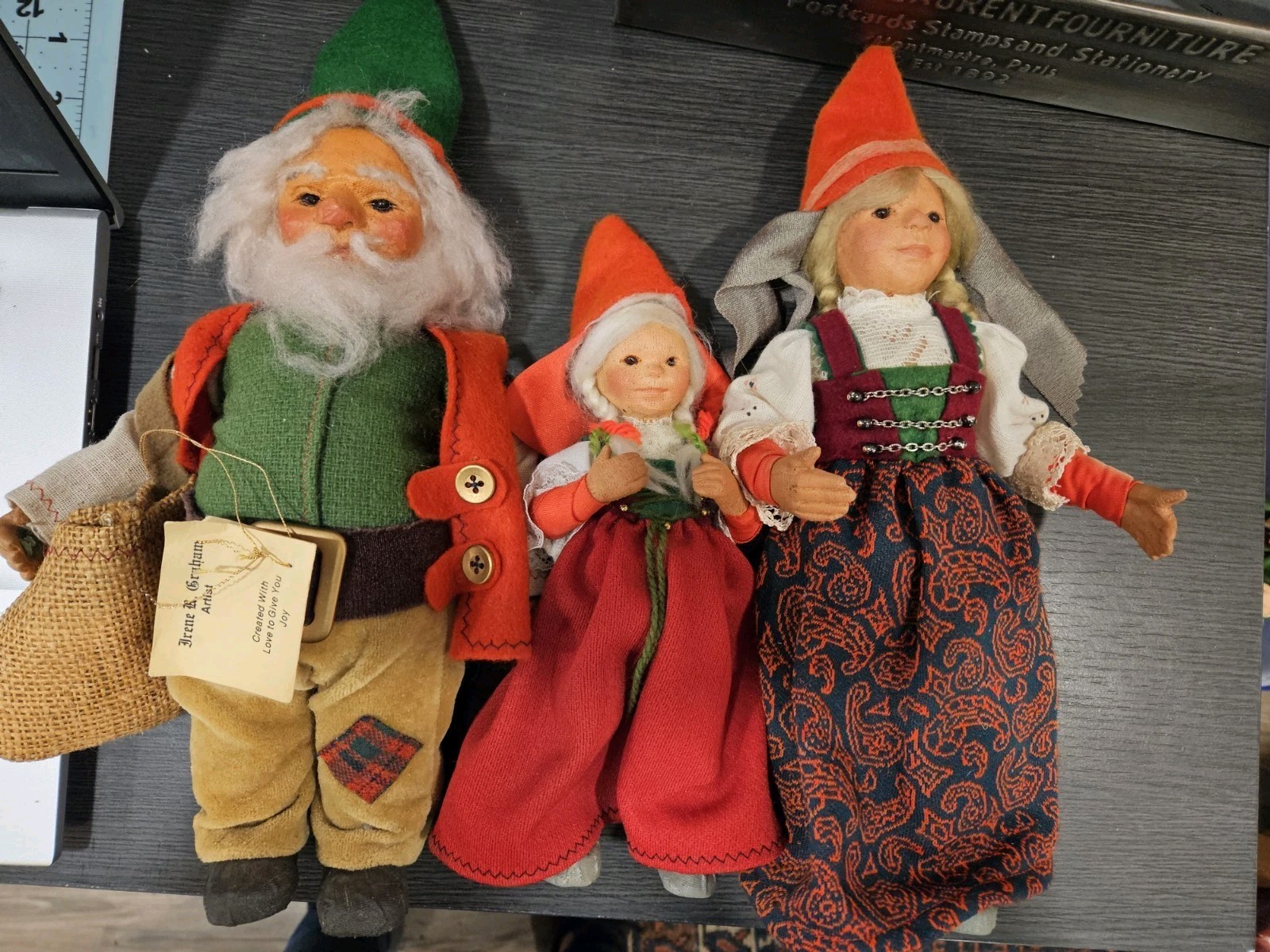 3 VINTAGE FAIRIE/GNOME DOLL FAMILY, IRENE GRAHAM 1979