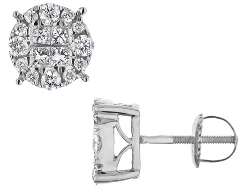 1.00 Carat (ctw H-I, I1-I2) Diamond Stud Earrings 14K White Gold - 第 1/2 張圖片