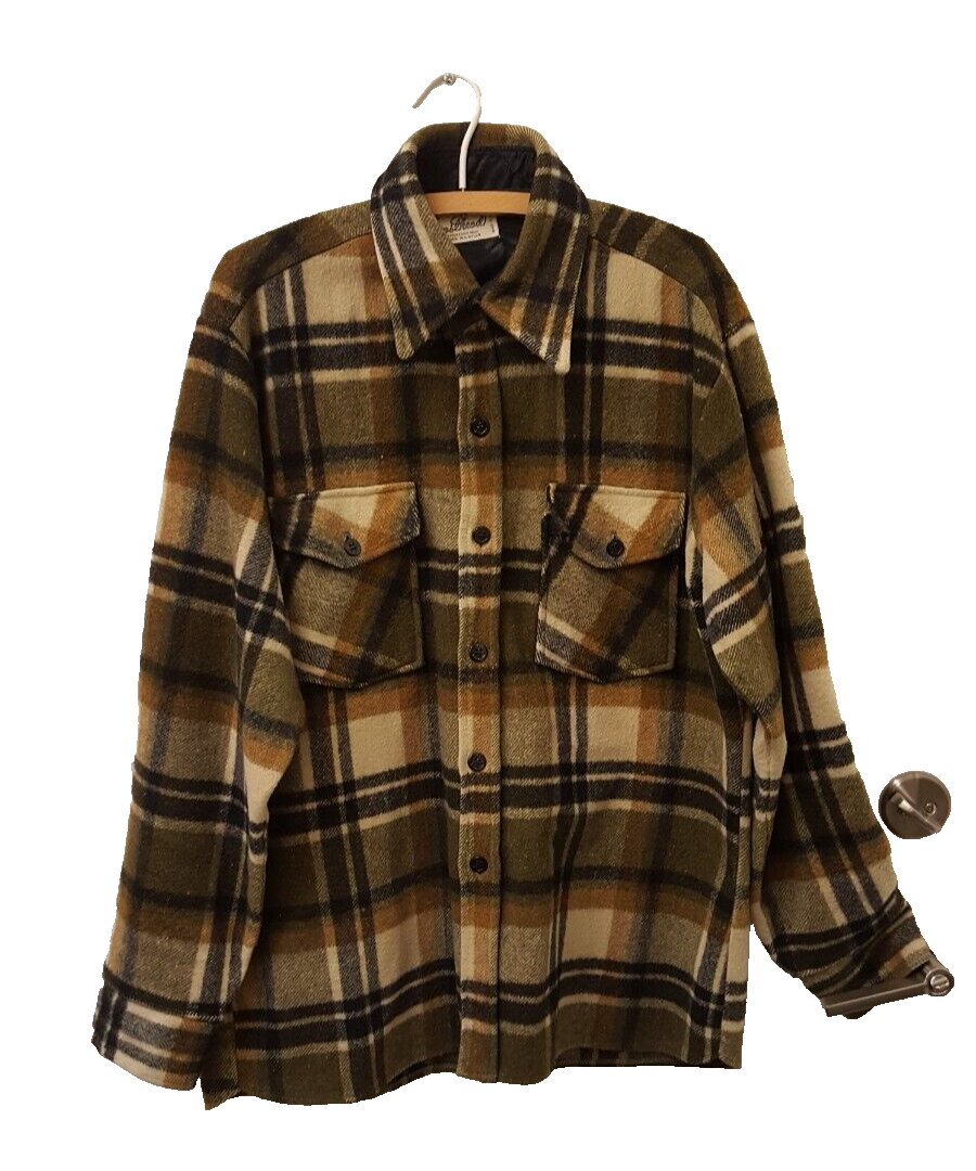 Masthead wool linen nylon plaid flannel shirt-jacket by sz L made