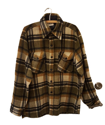 Masthead wool linen nylon plaid flannel shirt-jacket by sz L made