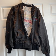 Vintage 80s CHEVY Satin Bomber Jacket Heartbeat Of America Chevrolet USA L