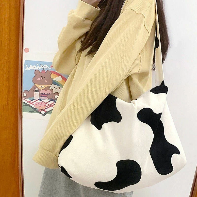 Cow Print Tote Bag Corduroy Shoulder Handbag Women Shoulder
