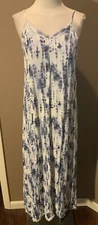 Nordstrom Studio b By Bobeau M Beachy Blue & Ivory Midi Dress W Raw Edges