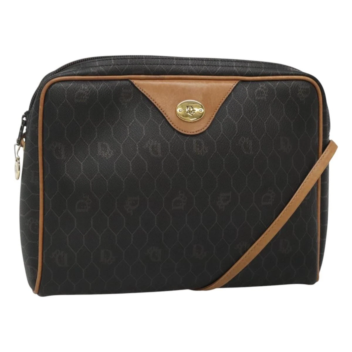 Sac bandoulière Christian Dior toile nid d'abeille noir or authentique sw229