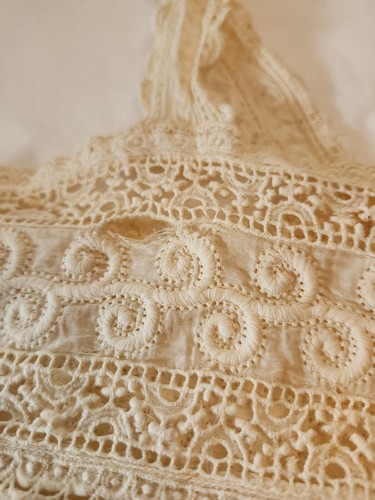 Antique White Cotton Lace Top One Piece Camisole With Drawers & 4 Button Crotch - Picture 9 of 12
