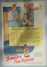 Simoniz Floor Cleaner Ad: Save Work Cleaning ! from 1940's Size 11 x 15 inches