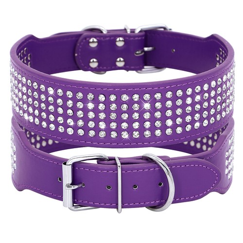 5cm Wide Bling Rhinestone PU Leather Crystal Diamond Pet Dog Collars Neck Strap - Picture 17 of 19