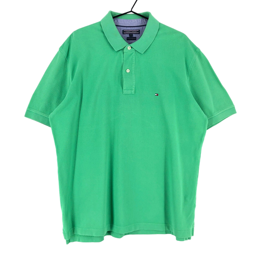 TOMMY HILFIGER Maglietta Polo Verde Uomo Taglia 2XL In Cotone A Due Pile