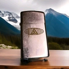1972 Slim Zippo B Triangle Globe  Lighter candles Camping Brown & Root Co Logo