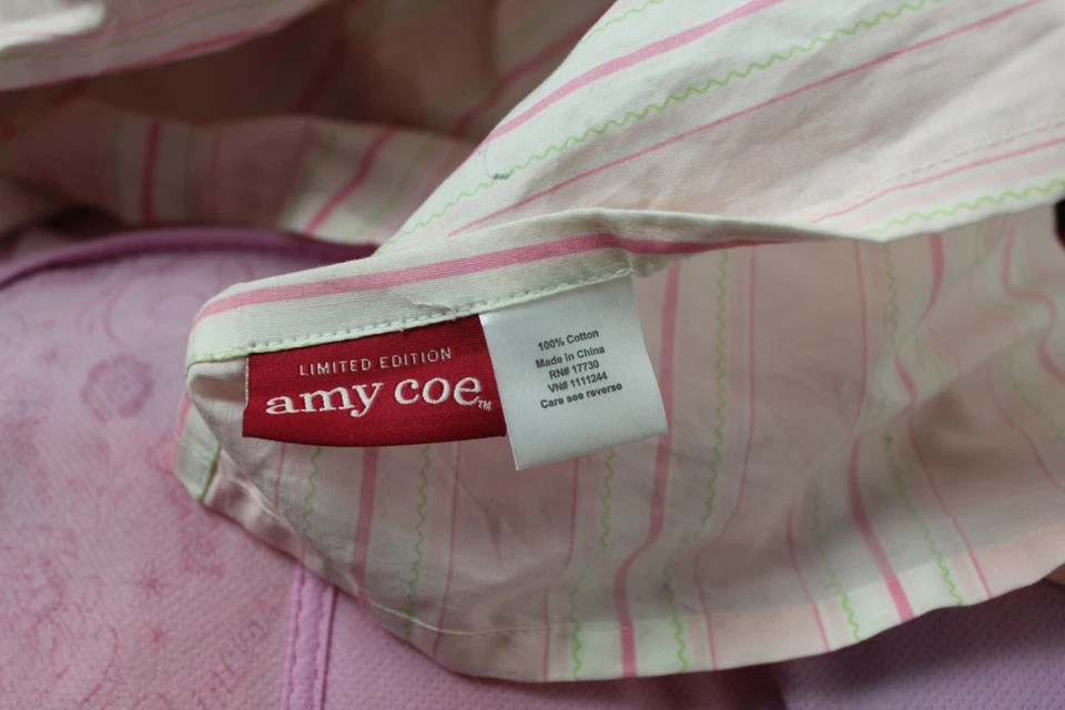 Amy Coe 婴儿床灰尘荷叶边粉色和青柠绿色条纹 LE — 第 3/4 张图片