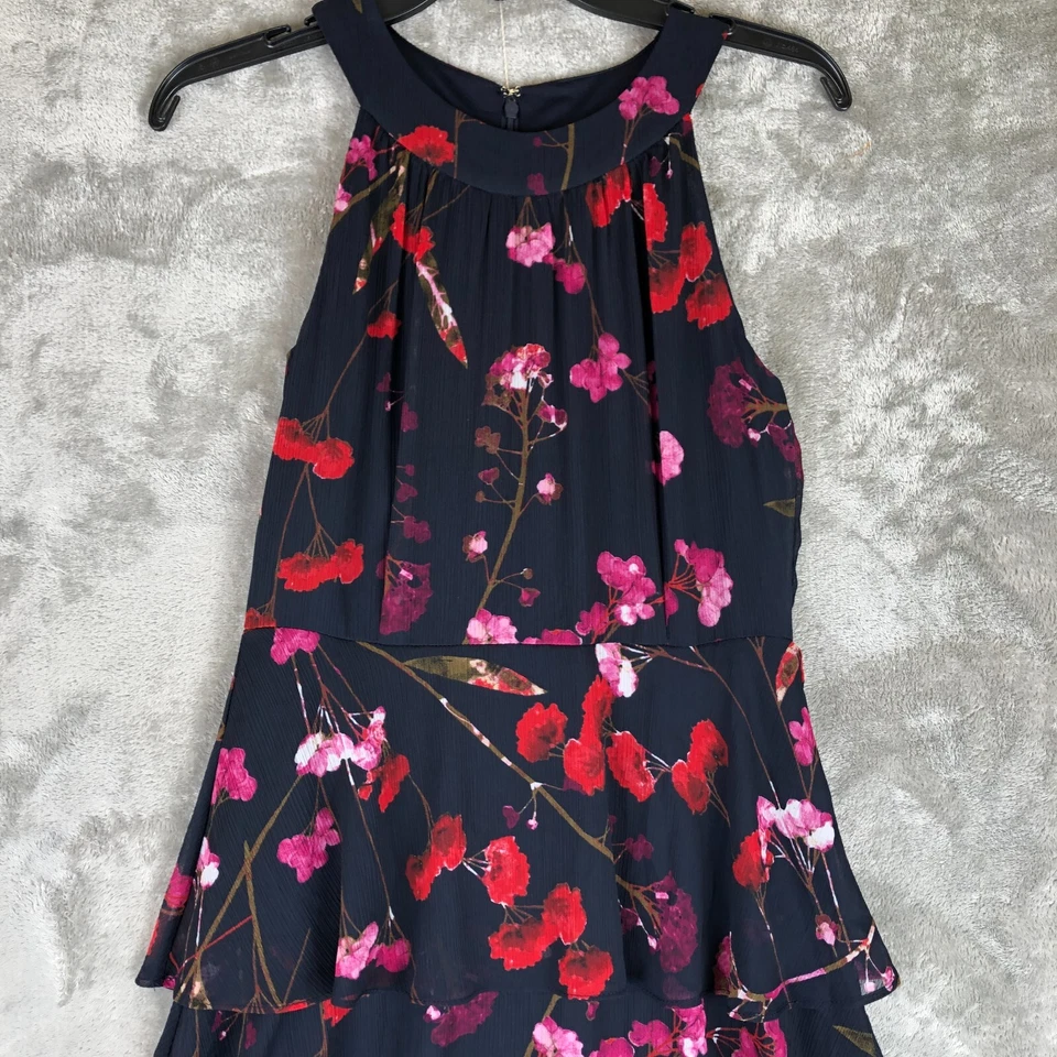 Maxi Vestido Tommy Hilfiger Azul Marino Floral Rojo Rosa Halter en Niveles Fluido Hada NUEVO Foto 2 de 4