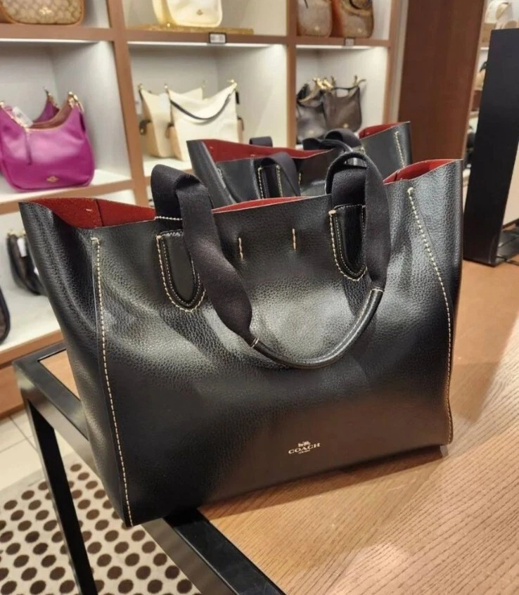 Coach Derby Pebbled Leather Tote Silver/Black