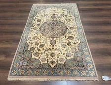 Per'sian Rug 3x5, Fine 310 KPSI, Kork Wool Silk Foundation, Cream & Light Green