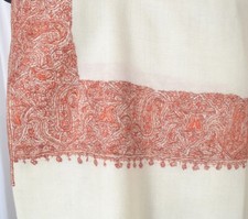 KASHMIRI BORDER EMBROIDERY SHAWL IVORY 100 CASHMERE PASHMINA 14 DESIGNS CHOICE