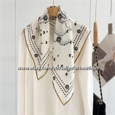 Sallys 70% Cashmere 30% Silk Camellia Print Collar Scarf Double Face Necktie 26"