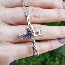 Stainless Steel Amazing Grace Cross Necklace - Silver, Christian Faith, Church