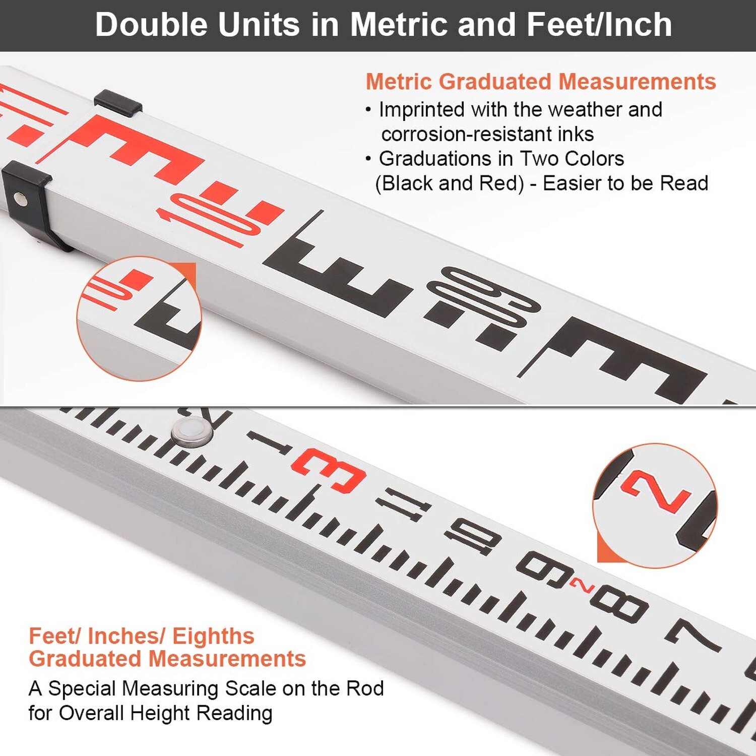 Huepar 16 - Foot Aluminium Grade Rod -8ths 5 Sections Telescopic with Bubble ...