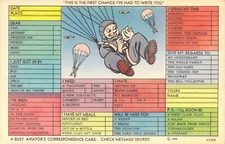 1940s MWM Busy Aviator Correspondence Military Parachute Jumper Linen Postcard