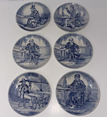 Delft Boch Blue & White Liquor Coasters Plates Barware Lot Of 6