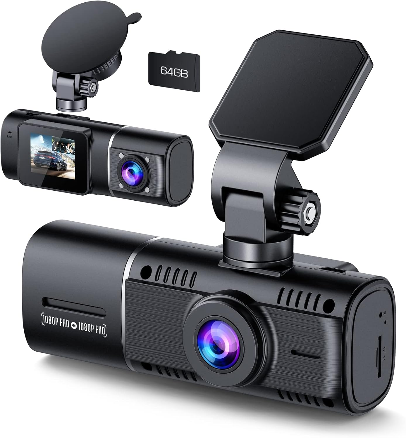 Dual 1080P Dash Cam with Front and Interior IR Night Vision for Cars