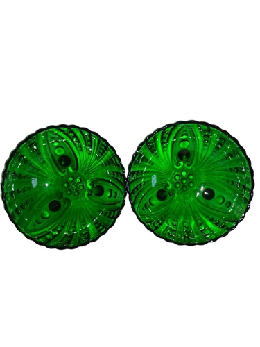 Two Vintage Anchor Hocking  Green 8 1/2" Serving Bowl Burple Footed