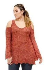 Fashion To Figure Plus Size 1 Rust Cold Shoulder Knit Sweater Long Sleeve Top