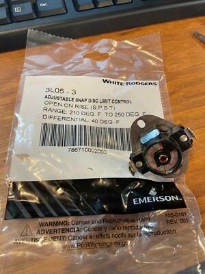 Snap Disc Limit Switch, Flame Roll Out, Adjustable 210F to 250F, 40 Deg Diff.