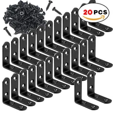 20Pcs L Bracket Corner Brace Sets Stainless Steel 90 Degree Right Angle BLACK
