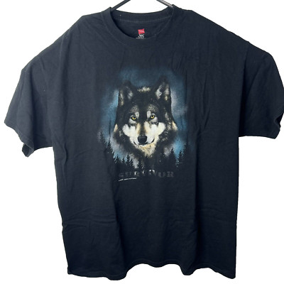 Hanes 2009 Tee Mens Black Short Sleeve Wolf Survivor Graphic Shirt Sz XL