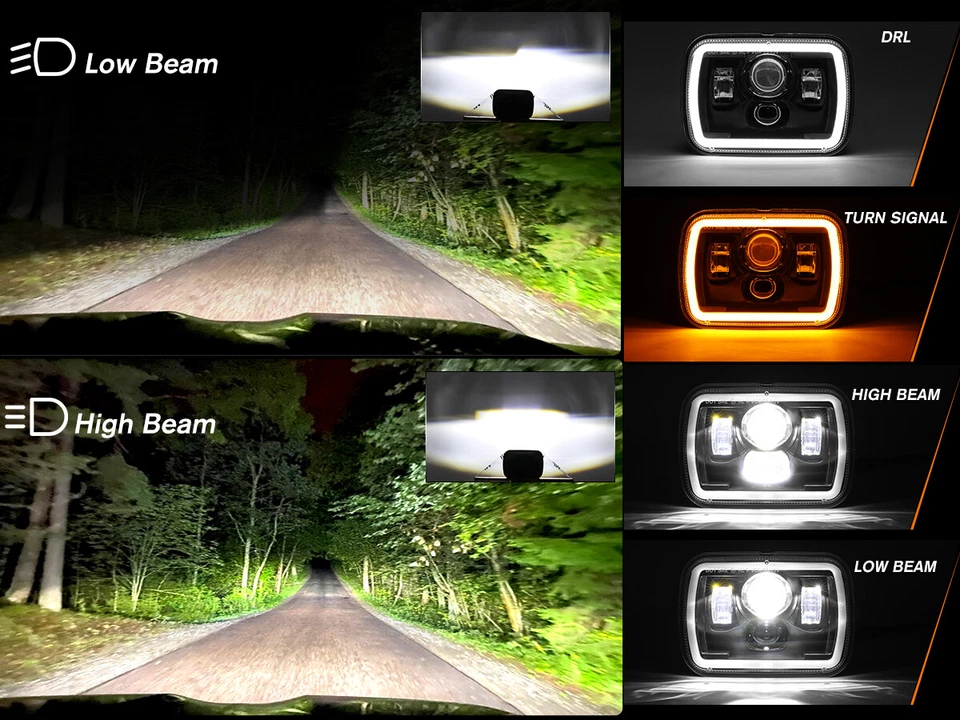 Fit Chevy S10 Pickup 1982-1993 5x7 7x6" inch LED Headlight Halo DRL Z-shape Beam - Image 3 of 4