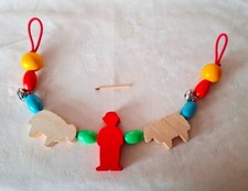 Vintage Holz Spielzeug Kinderwagen Kette mit Glocken Schäfer Schafe