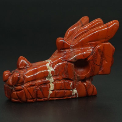 Dragon Skull Figurine 2 Red Silver Leaf Jacper Carved Crystal Healing Home Decor Ebay